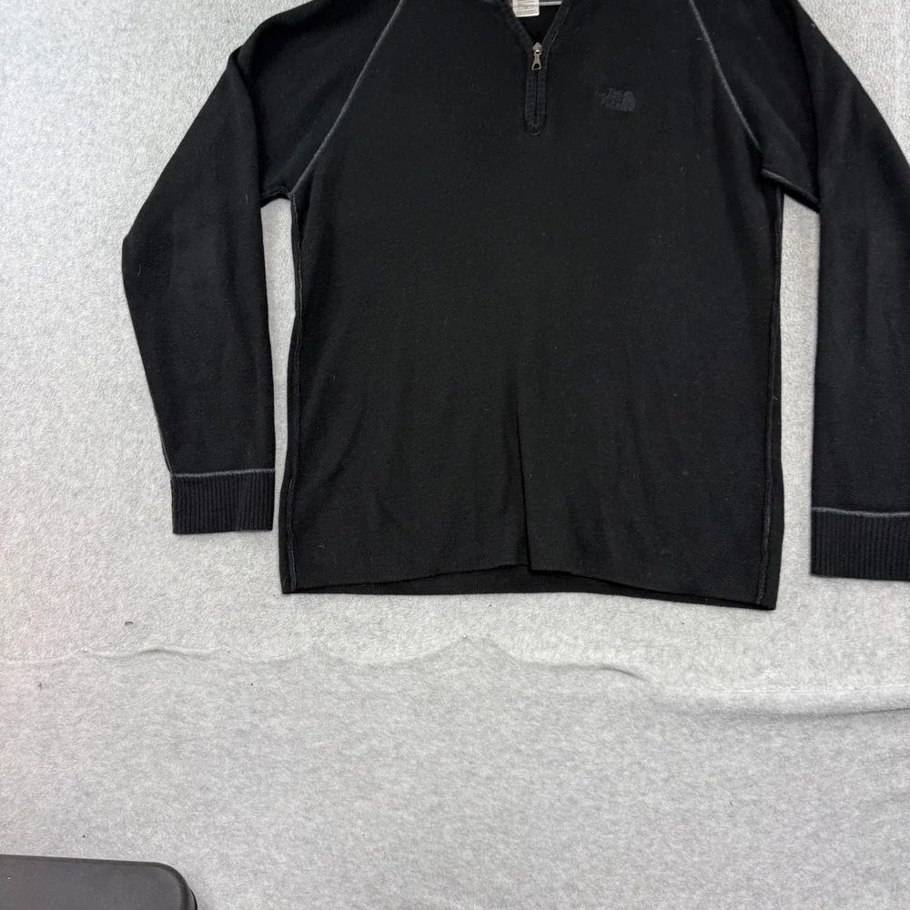 The North Face Quarter Zip Sweater Mens Large Black Wool Blend Pullover
